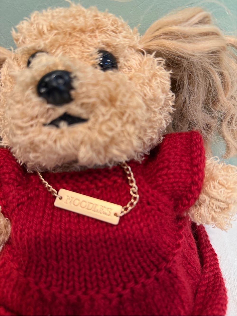 Ty Plush Bear in Red Knit Dress with Blonde Hair - Picture 9 of 9